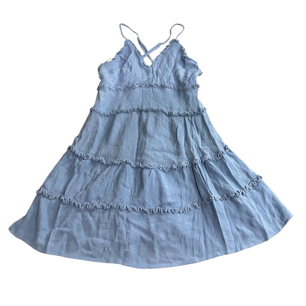 Fashion Nova Blue Angie Mini Dress Sz M Adjustable Spaghetti Straps Ruffle Trim - Picture 11 of 11